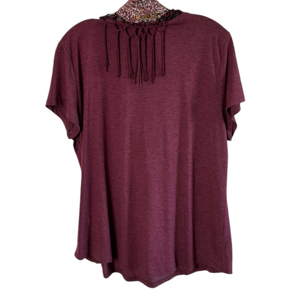 fringe scarf,attached to burgundy top, detachable,boho,macrame,western,office - Picture 10 of 14